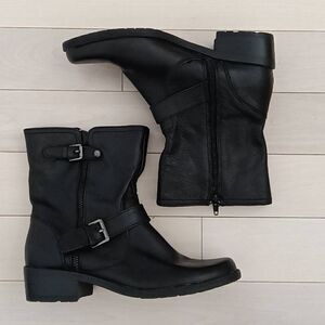 Anne Klein Women's Akleyna Leather Buckle Combat Moto Style Ankle Boots Black 7.